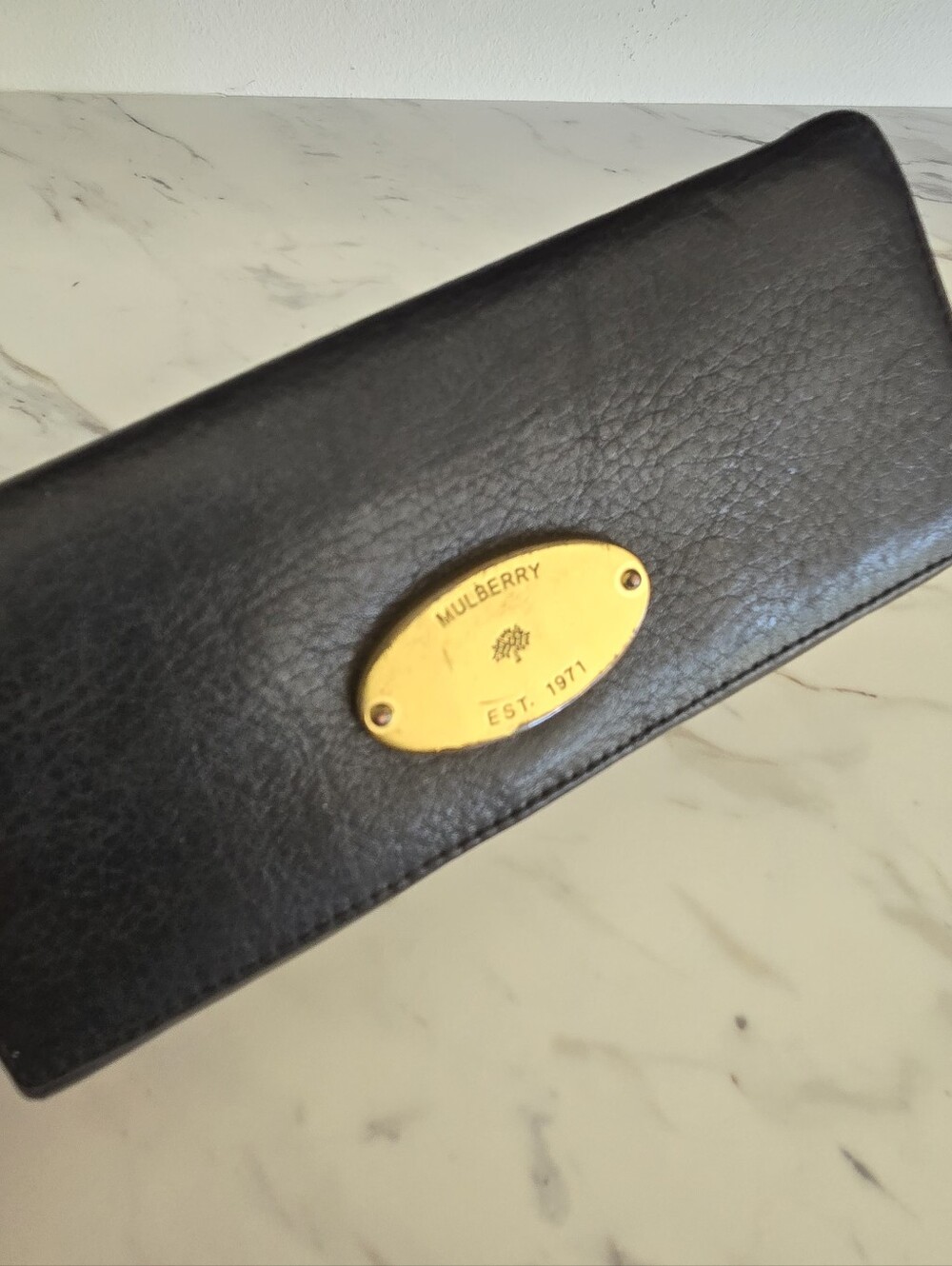 Mulberry Black Leather Wallet with Gold Plaque